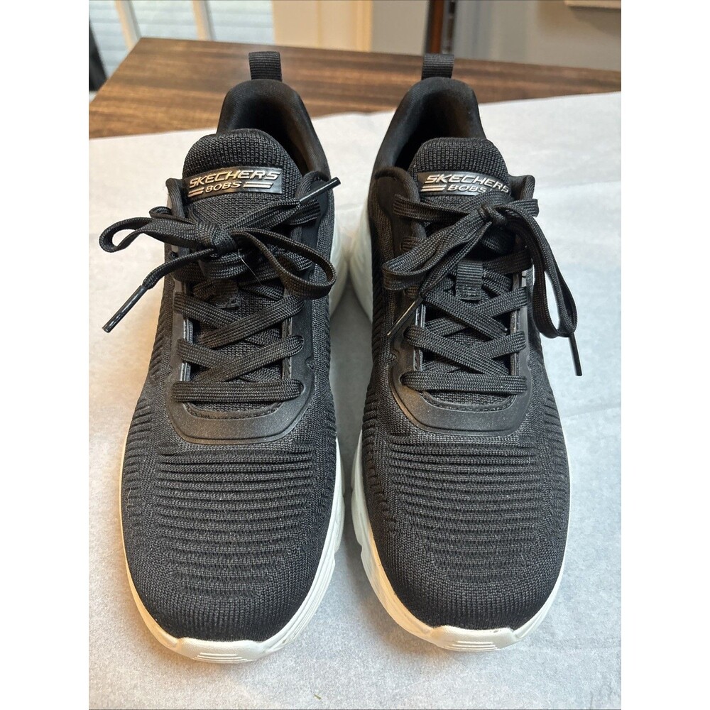 SKECHERS BOBS Sports Quad Tough Talk Women Size 8 Black Memory Foam Sneakers EUC